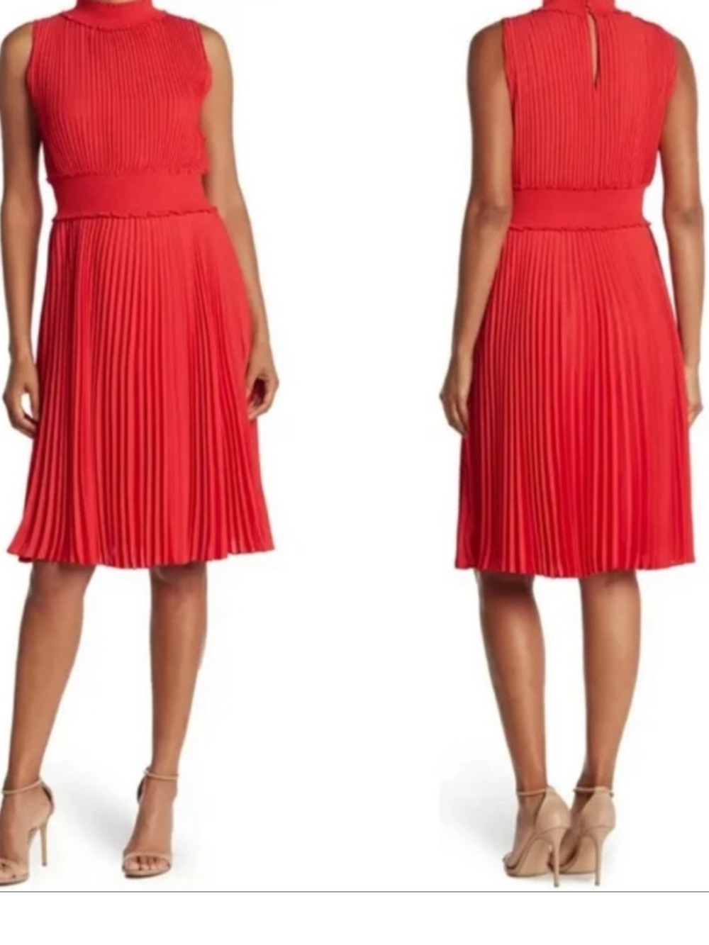 NANETTE LEPORE Orange High Smocked Neck Pleated Skirt Midi Dress Size 4